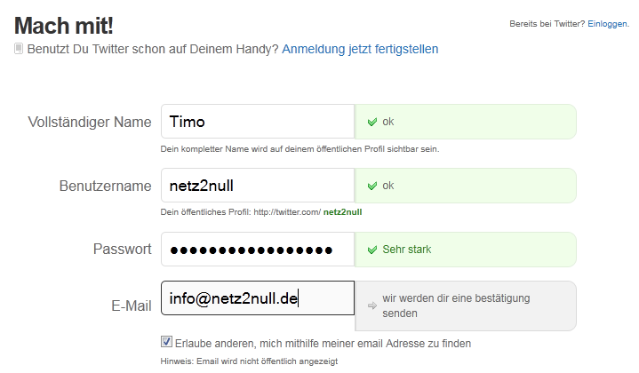 Willkommen bei Twitter | Netz2Null.de